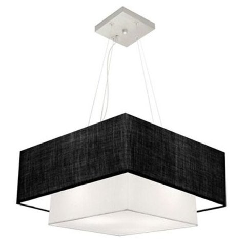 Lustre Pendente Quadrado Duplo Vivare  Md-4344 Cúpula Tecido 45x35cm - Preto / Branco