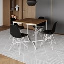 Ver imagem 1 de Mesa Industrial Quadrada Jantar Amêndoa 90Cm Base V Com 4 Cadeiras Pretas Ferro Branco Cor: Amendoa