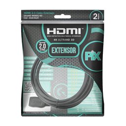 Cabo Extensor Hdmi Macho x Fêmea Versão 2.0 3D 4K Hdr 2 Metros Pix 018-9420 - 3 Cabo Extensor Hdmi Macho x Fêmea Versão 2.0 3D 4K Hdr 2 Metros Pix 018-9420 - 3