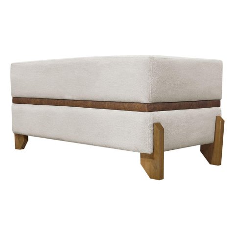 Puff Recamier Kodama para Cama Queen 150cm Pé Castanho Bege Bouclé