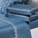 Ver imagem 1 de Jogo Cama Lençol Garland Queen Bordado 100% Algodão Acetinado 400 Fios 4 Peças - Azul Marinho