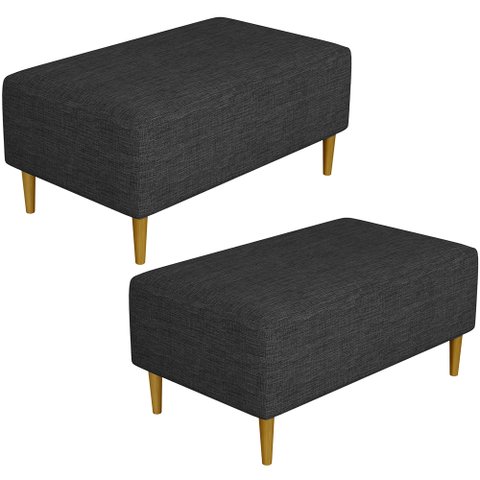 Kit 2 Puffs Decorativo Sala de Estar Cléo Pés Palito 90cm Linho Chumbo