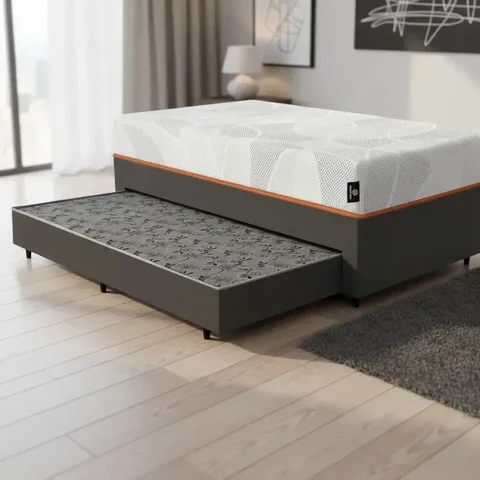Cama Box + Colchão Ortopédico de Espuma D33 a Vácuo Sonno Full - Lucas Home + Aux de Espuma Solteiro