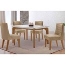 Ver imagem 1 de Sala Jantar Mesa Londrina Tampo C/ Vidro Curvo 120cm 4 Cadeiras Maldivas Madeira Naturale/off White