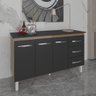Armário Deise Cozinha Gabinete de Pia 150 Cm Savana Preto e Tampo Tampão 150 Cm Mobília Decor Preto - 2