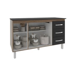 Armário Deise Cozinha Gabinete de Pia 150 Cm Savana Preto e Tampo Tampão 150 Cm Mobília Decor Preto - 4