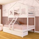 Ver imagem 1 de Beliche Casal/ Solteiro Casinha Dos Sonhos com 02 Gavetas Madeira Maciça Branco/ Rosa Megamobilia