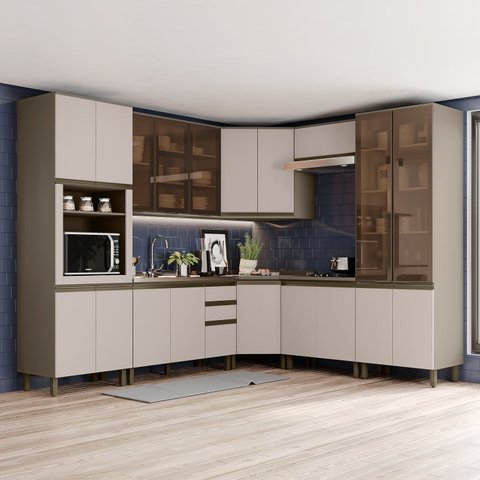 Cozinha Modulada Completa 08 Peças 100% MDF com Torre Quente e Cristaleira Connect