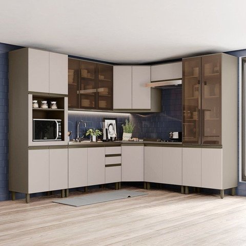 Cozinha Modulada Completa 08 Peças 100% MDF com Torre Quente e Cristaleira Connect