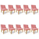 Ver imagem 1 de Kit 10 Cadeiras Estofadas para Sala de Jantar Base Fixa de Madeira Castanho Lia Suede Rosê - Ibiza