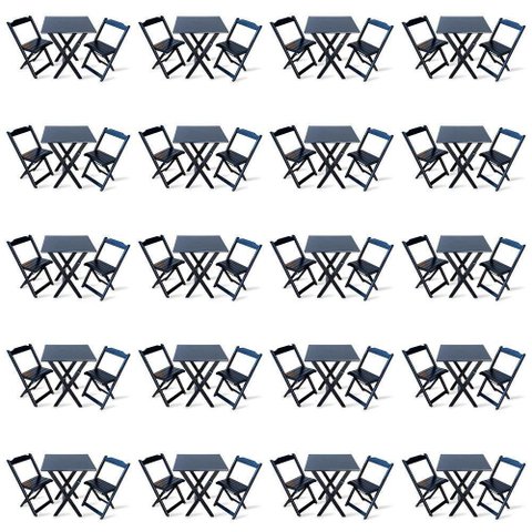 Kit De 20 Conjuntos De Mesa Dobrável 60x60 Com 2 Cadeiras Preto