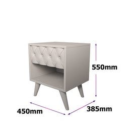 Conjunto Quarto 1 Cabeceira 1.40+ 2 Mesas Glamour Estofada Pé Madeira  Pé em Madeira Maciça - 3