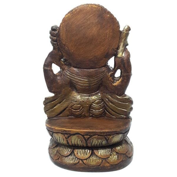 Ganesha com Pedestal e Pintura Efeito Madeira (15cm) - 3