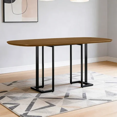 Mesa de Jantar 6 Lugares Retangular Orgânico 180cm Pés Industrial Alina N01 Cinamomo Preto - Lyam