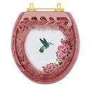 Ver imagem 1 de Assento Sanitário Poliester Decorada Convencional Rosa Quartzo Beija Flor com Ferragem Dourada