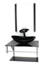 Ver imagem 1 de GABINETE DE VIDRO PARA BANHEIRO 60CM AC CUBA OVAL PRETO FULL COM TORNEIRA CASCATA