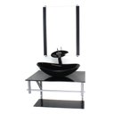 Ver imagem 1 de GABINETE DE VIDRO PARA BANHEIRO 60CM AC CUBA OVAL PRETO FULL COM TORNEIRA CASCATA