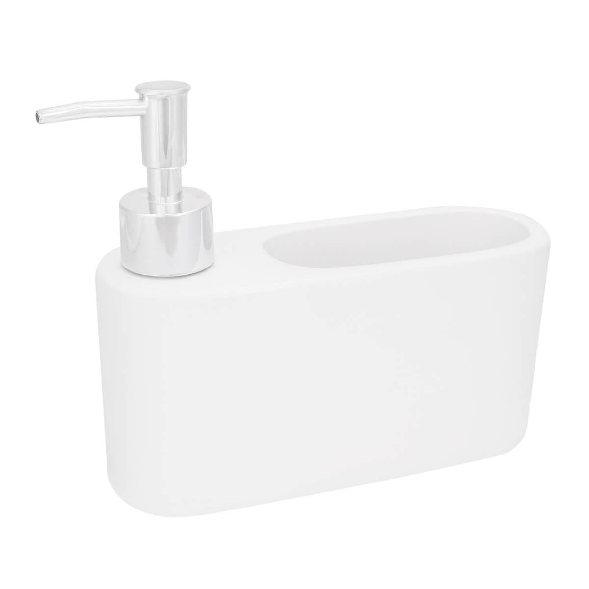Porta Detergente Cerâmica C/ Suporte Esponja Branco 15,5cm - 1