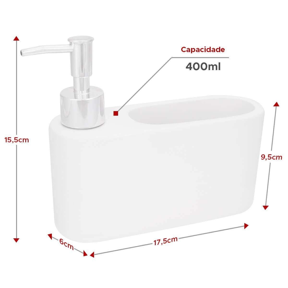 Porta Detergente Cerâmica C/ Suporte Esponja Branco 15,5cm - 4