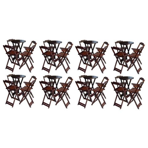 Kit 8 Jogos De Mesa Bistrô De Madeira Com 4 Cadeiras Dobravel Imbuia - Marrom