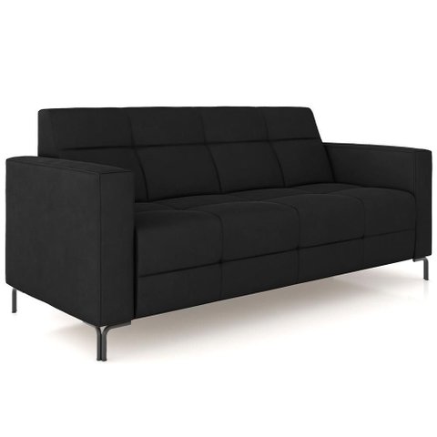 Sofá 3 Lugares Sala Living Industrial 200cm Senna K01 Veludo Preto - Lyam Decor