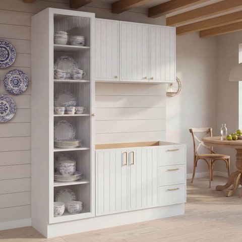 Cozinha Modulada 3 Peças sem Tampo com Cristaleira Marselha CabeCasa MadeiraOriginals Branco