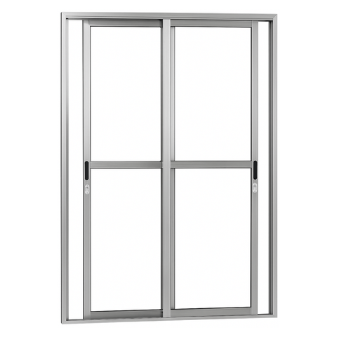 Porta Sacada de Aluminio Brilhante 2 Folhas Móveis Linha 25 com Fechadura 2,10x1,50