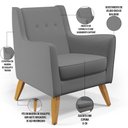 Ver imagem 4 de Poltrona Decorativa com Pés de Madeira Taroba D02 Veludo Cinza B-317 - Lyam Decor