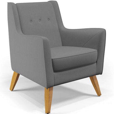 Poltrona Decorativa com Pés de Madeira Taroba D02 Veludo Cinza B-317 - Lyam Decor