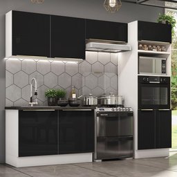 Armário de Cozinha Completa 270cm Branco Preto Lux Madesa 01 - 2