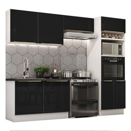 Armário de Cozinha Completa 270cm Branco Preto Lux Madesa 01 - 3