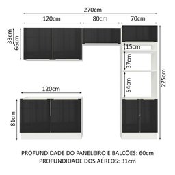 Armário de Cozinha Completa 270cm Branco Preto Lux Madesa 01 - 4