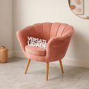Ver mais imagens de Poltrona Sala Decorativa Pétala Veludo Rosa Pés Palito Castanho