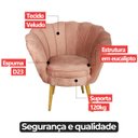 Ver imagem 6 de Poltrona Sala Decorativa Pétala Veludo Rosa Pés Palito Castanho