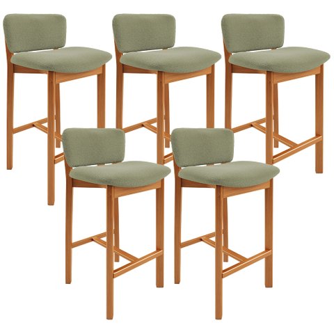 Kit 05 Banquetas Alta para Cozinha Sala de Jantar Bar Dara L02 Bouclê Oliva - Lyam Decor
