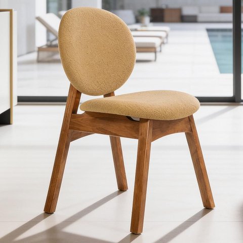 Cadeira para Sala de Jantar Cozinha Estofada Rattan Ibis L02 Bouclê Mostarda - Lyam Decor