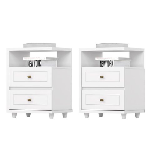 Kit 2 Mesas de Cabeceira Americano 2 Gavetas Branco - Móveis Henn