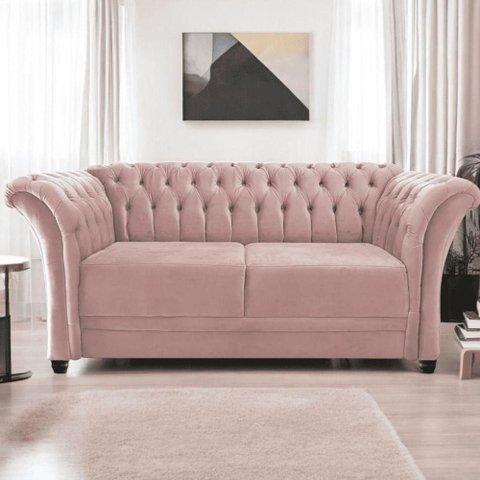 Sofá Recamier Divã Chesterfield 200cm Sofia Suede Rose Capitonê- Mabe Magazine