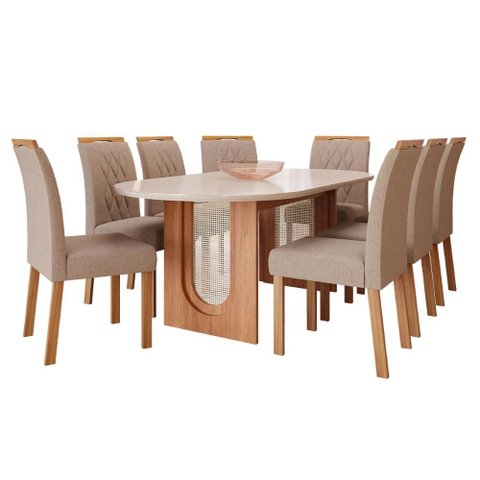 Conjunto de Mesa de Jantar Tampo de Vidro Off White Valentina 2,10 Redonda com e 8 Cadeiras Juliana