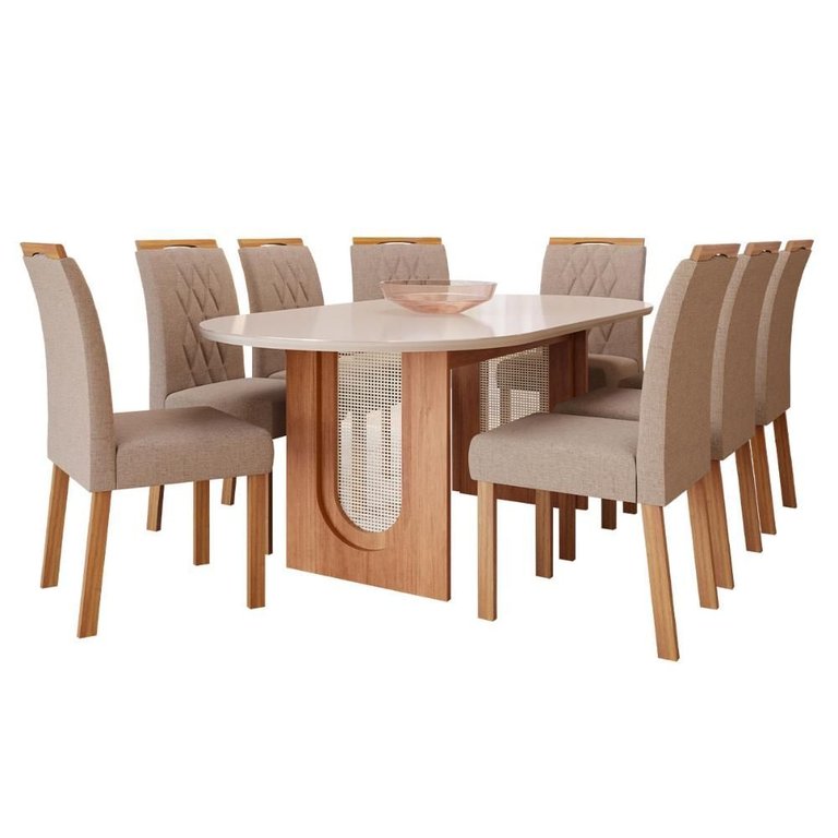 Conjunto de Mesa de Jantar Tampo de Vidro Off White Valentina 2,10 Redonda com e 8 Cadeiras Juliana Conjunto de Mesa de Jantar Tampo de Vidro Off White Valentina 2,10 Redonda com e 8 Cadeiras Juliana
