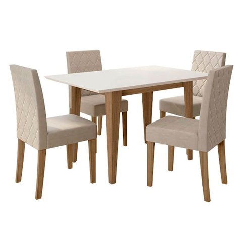 Conjunto Sala de Jantar Mesa com Tampo Chanfrado Kate 4 Cadeiras Estofadas Jade Poliman