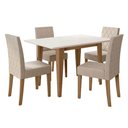 Ver imagem 1 de Conjunto Sala de Jantar Mesa com Tampo Chanfrado Kate 4 Cadeiras Estofadas Jade Poliman