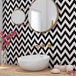 Papel de Parede Estampa Chevron Preto e Branco Adesivo 3mx58cm Antimofo - 3