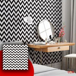 Papel de Parede Estampa Chevron Preto e Branco Adesivo 3mx58cm Antimofo - 2