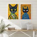 Ver imagem 2 de Kit 2 Quadros Gatos Vibrantes - Pop Arte 33x24cm - com Vidro:moldura Preta