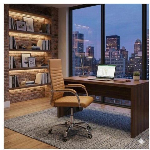 Cadeira de Escritório Presidente London Giratória - Base Cromada - Corino Fendi - 31091