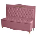 Ver imagem 1 de Kit de Cabeceira de Cama Box e Calçadeira Baú Barcelona King 195 Cm Retro Capitonê Suede Rosa Beb