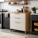 Ver imagem 1 de Balcão para Cozinha 1 Porta 3 Gavetas 80cm em MDF Nobre Bege/Cinamomo/Off White
