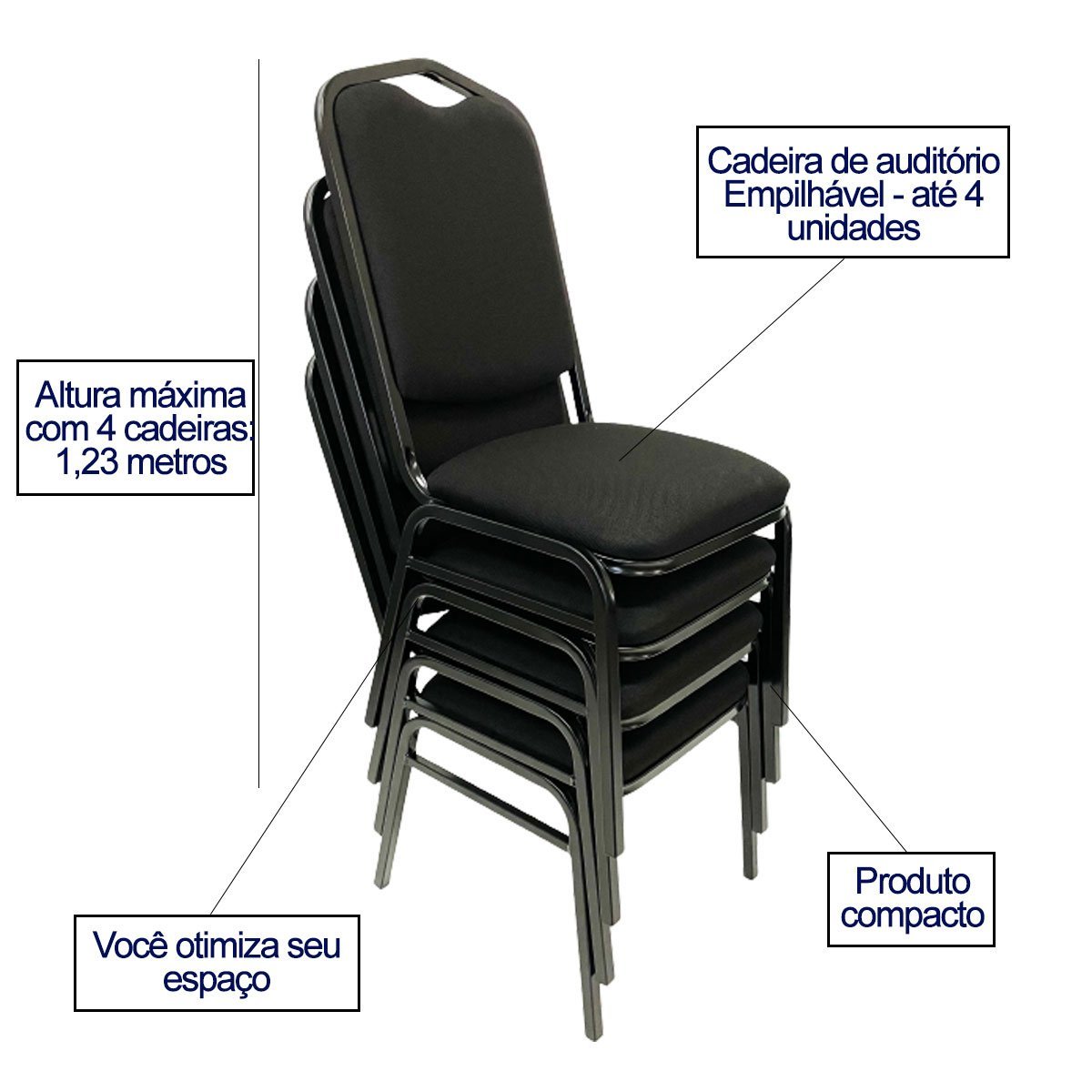 Cadeira para Hotel Auditório Igreja Restaurante Eventos com Reforço Empilhável Cor Preta Poltronas D - 6