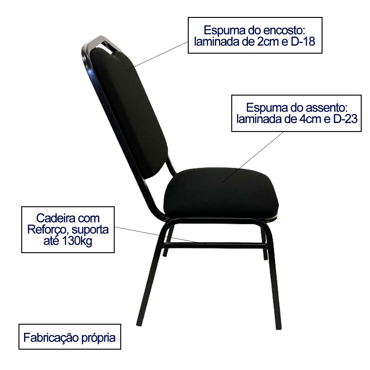 Cadeira para Hotel Auditório Igreja Restaurante Eventos com Reforço Empilhável Cor Preta Poltronas D - 2